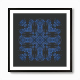 Ornate Motif Black And Blue Art Print