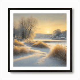 Low Sun across a Frosty Winter Landscape Art Print