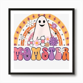 Retro Rainbow Groovy Halloween Spooky Ghost Momster Mom Ster Art Print