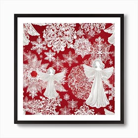 Angels And Snowflakes 2 Art Print