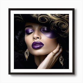 Woman With Purple Makeup And Hat Art Print