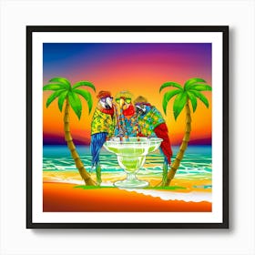 Cocktails at Sunset with Friends On The Beach Art Print