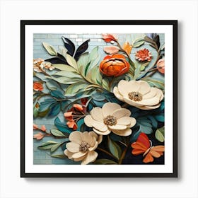 Painting of flowers in mosaic art 01 Art Print