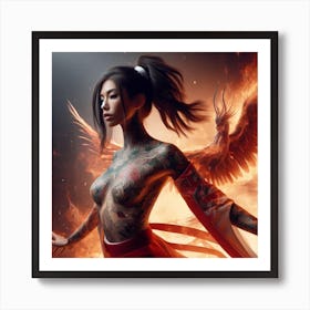 Asian Girl In Fire Art Print