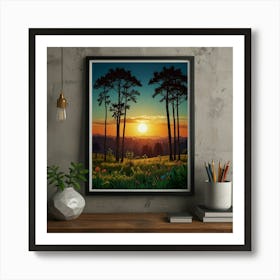 Sunset In The Forest Art Print