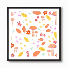 Autumn Leaves And Mushrooms Art Print