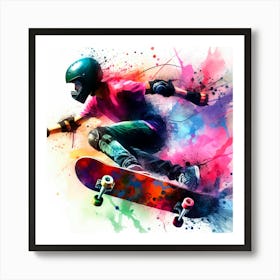 Skateboarder in watercolor Art Print