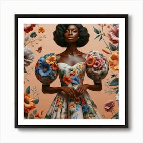 Woman In Floral Dress Art Print