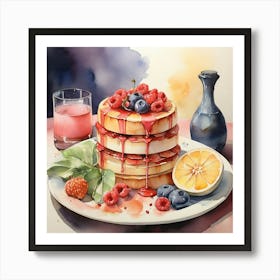 Watercolor Of Pancakes Art Print