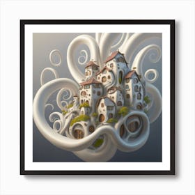 Mountain village sea waves tsunami 5 Art Print