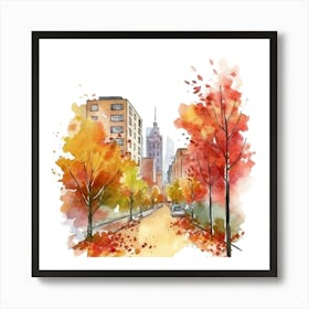 Watercolor Autumn Street 3 Art Print