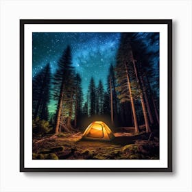 Night Camping In The Forest Art Print