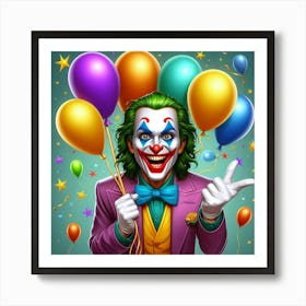 Joker Holding Balloons Art Print