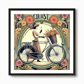 Deco Woman With Bicycle Art Print