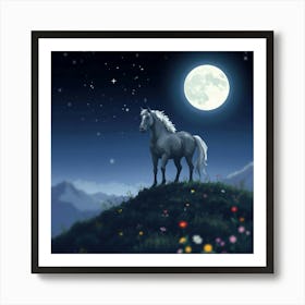 Horse In The Moonlight 35 Art Print