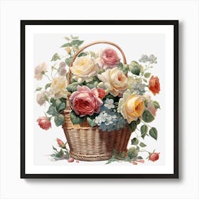 Basket Of Roses 2 Art Print