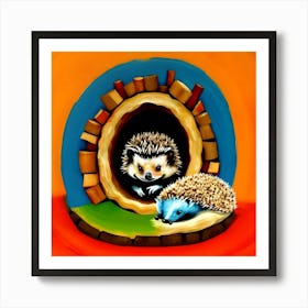 Hedgehogs in a Log Art Print