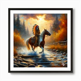 Native American Indian Crossing A Stream 14 Copy Art Print