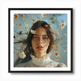 Woman Surrounded By Flowers Art Print