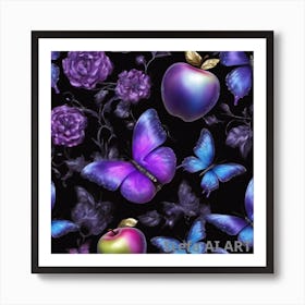 Butterfly And Roses Art Print