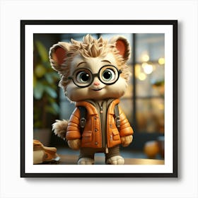 Cartoon Cat With Glasses Art Print