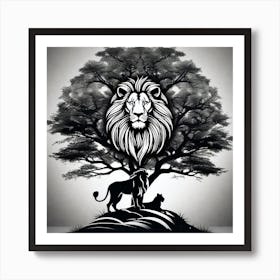 Lion And Tree 7 Art Print