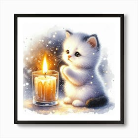 Little Kitten With Candle Art Print