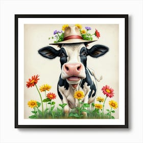 Cow With Flowers 11 Art Print