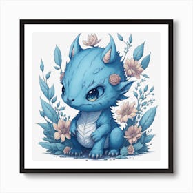 Floral Blue Dragon (1) Art Print
