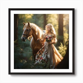 Girl And A Horse Art Print
