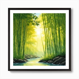 A Stream In A Bamboo Forest At Sun Rise Square Composition 422 Art Print