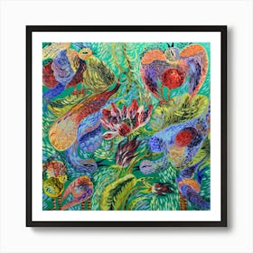 Fantasy bright flowers oil painting Art Print