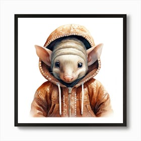 Watercolour Cartoon Armadillo In A Hoodie 2 Art Print