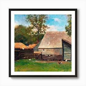 Barn And Chickens Art Print