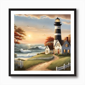 Lighthouse At Sunset 8 Poster