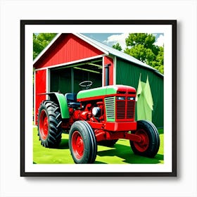 Red Tractor Cubism Style Art Print