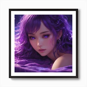 Anime Girl With Purple Hair Art Print