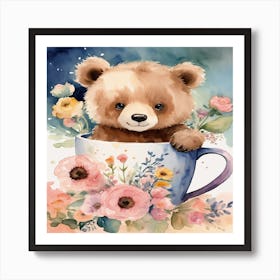 Teddy Bear In A Cup Art Print