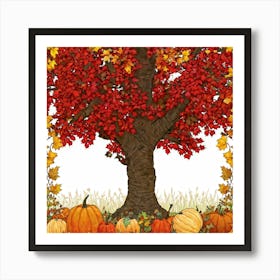 A Seasonal And Highly Detailed Illustration Featuring A Sun Dappled Oak Its Red And Brown Leaves Da (2) 1 Art Print