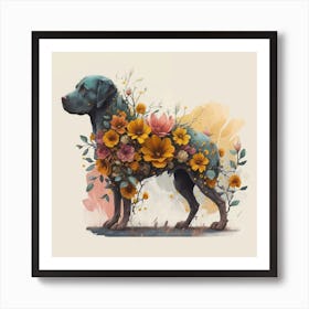 Dog With Flowers Art Print