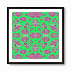 Neon Vibe Abstract Peacock Feathers Green And Pink Art Print