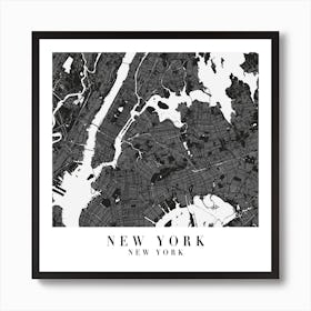 New York New York Minimal Black Mono Street Map  Square Art Print