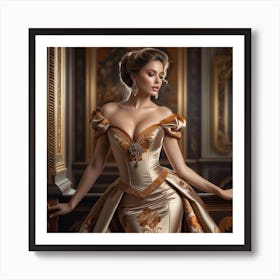 Beautiful Woman In A Golden Gown 8 Art Print