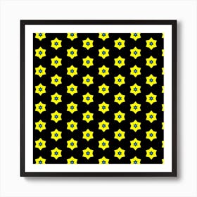 Pattern Yellow Stars Black Background Art Print