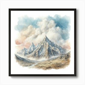 Mountain Range Watercolor Painting Art Print