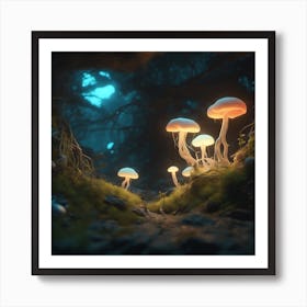 Mushrooms In The Forest Art Print