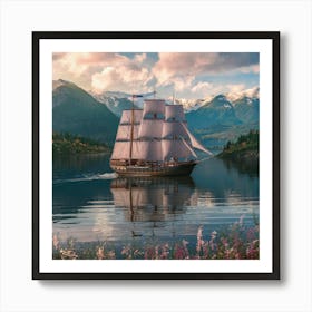 Sailing Ship In The Mountains 1 Art Print