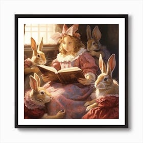 Bunny Mom Reading To Her Babies  Art Print