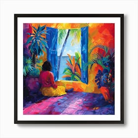 Woman Looking Out A Window Art Print