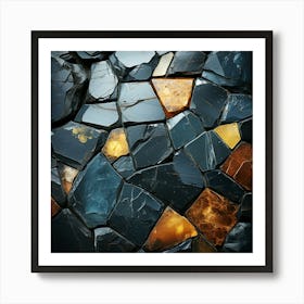 Black And Gold Stone Wall 3 Art Print